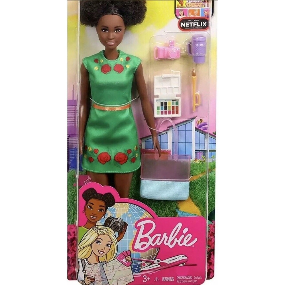 Barbie Dreamhouse Adventures Nikki Doll Green Rose Dress Travel Accessories